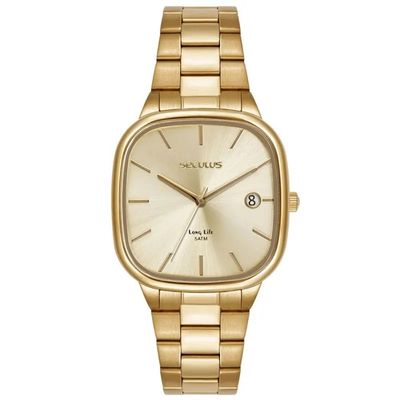 Relógio Seculus Masculino Ref: 77335gpsvda2 Retangular Dourado