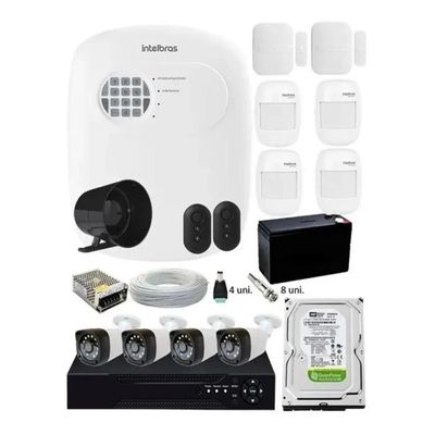 Kit Alarme Residencial Sem Fio + Kit 4 Câmeras Hd 720p Infra