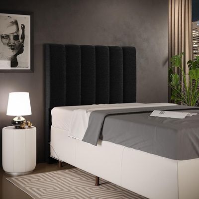 Cabeceira Cama Box Solteiro 100 cm Dália W01 Bouclê Preto - Lyam Decor