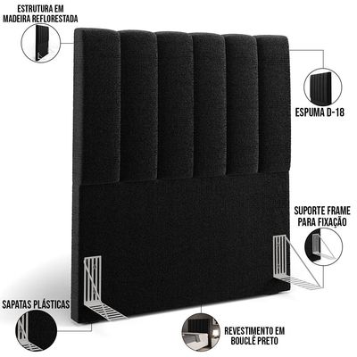 Cabeceira Cama Box Solteiro 100 cm Dália W01 Bouclê Preto - Lyam Decor