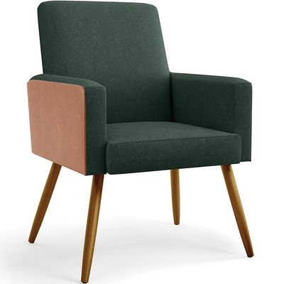 Kit 04 Poltronas Decorativa Maria W01 Pés Palito Linho Verde Musgo Couríssimo Camel - Lyam Decor