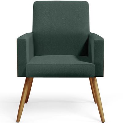 Kit 04 Poltronas Decorativa Maria W01 Pés Palito Linho Verde Musgo Couríssimo Camel - Lyam Decor