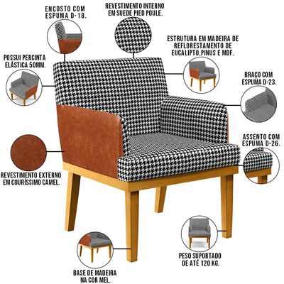 Kit 04 Poltronas Decorativa Base Mel Beatriz W01 Suede Pied Poule Couríssimo Camel - Lyam Decor