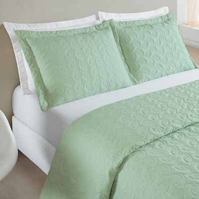 Kit Cobre Leito Desirée King Bordado Micropercal 200 Fios 3 Peças - Verde