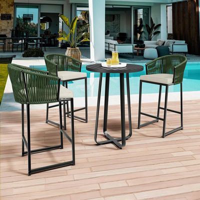 Kit Mesa Bistrô Maya Com 03 Banquetas Área Gourmet Bar Corda Náutica Sunset D04 Verde - Lyam Decor
