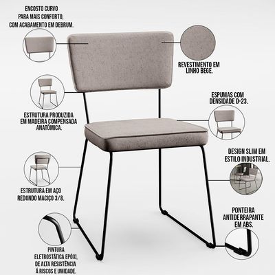 Mesa De Jantar Capri 160cm Off White Nature Com 6 Cadeiras Allana B05 Linho Bege - Lyam Decor