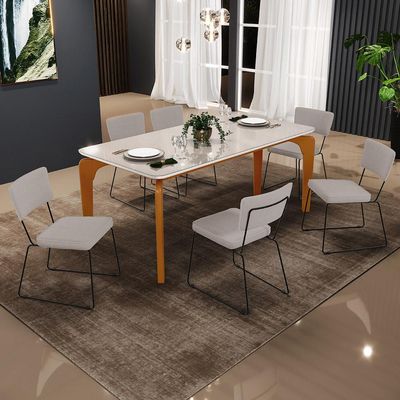 Mesa De Jantar Capri 160cm Off White Nature Com 6 Cadeiras Allana B05 Linho Bege - Lyam Decor
