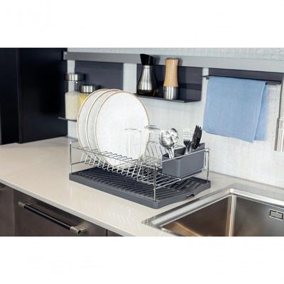 Escorredor Tramontina Plurale Aço Inox Com Bandeja Grafite Para Louças
