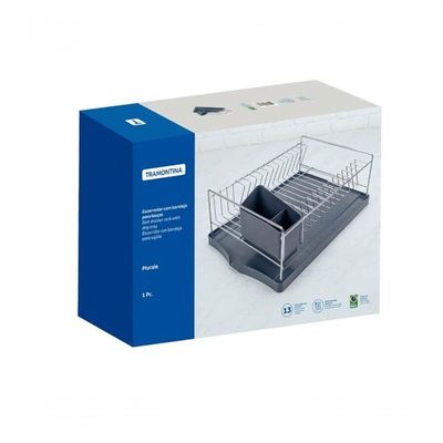 Escorredor Tramontina Plurale Aço Inox Com Bandeja Grafite Para Louças