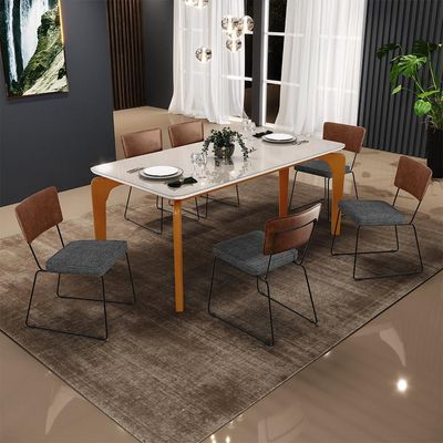 Mesa Capri 160cm Off White E 6 Cadeiras Allana B05 Couríssimo Marrom Linho Cinza Escuro - Lyam Decor