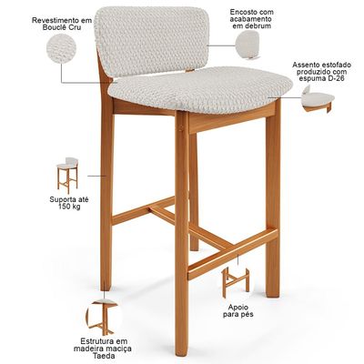 Kit 04 Banquetas Alta Para Cozinha Sala de Jantar Bar Dara L02 Bouclê Cru - Lyam Decor