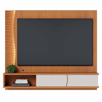Painel Para TV 65 Pol Bancada Suspensa LED Patmos C04 Freijó Off White Matte - Lyam Decor