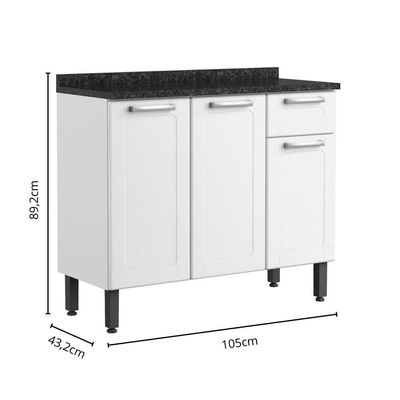 Balcão De Aço Tampo 3 Portas 1 Gav Branco Múltipla Bertolini Branco