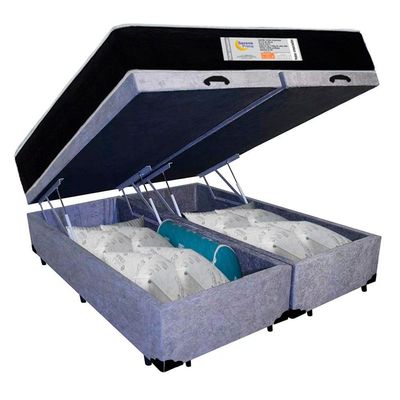 Cama Box Baú Queen Bipartido Suede + Colchão Molas Ensacadas Sereneprime Sonnolux 158x198x69 Cinza