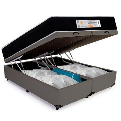 Cama Box Baú Queen Bipartido Sintético + Colchão Molas Ensacadas Sereneprime Sonnolux 158x198x69 Cor:cinza