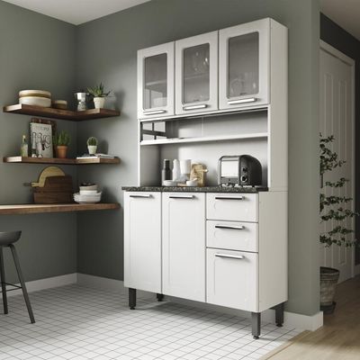 Cozinha De Aço Compacta 6 Portas 2 Vidro Branco Bertolini Branco
