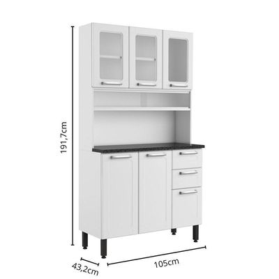 Cozinha De Aço Compacta 6 Portas 2 Vidro Branco Bertolini Branco