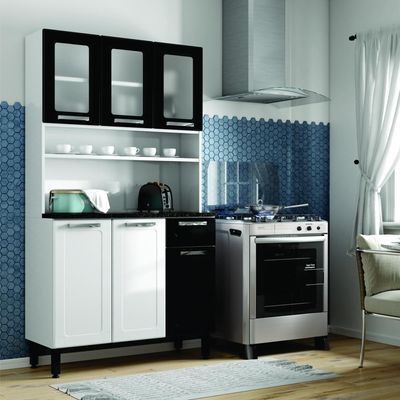 Cozinha De Aço Compacta 6portas 1gav Preto Branco Bertolini Preto/branco
