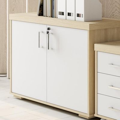 Armário Balcão Multiuso Para Escritório 2 Portas Atria Executiva A02 Carvalho Branco - Lyam Decor