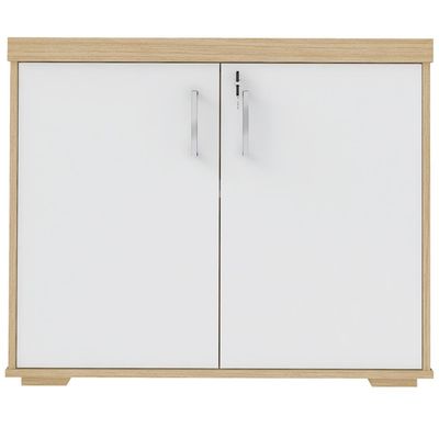 Armário Balcão Multiuso Para Escritório 2 Portas Atria Executiva A02 Carvalho Branco - Lyam Decor