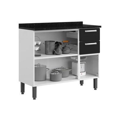 Balcão De Aço Tampo 3portas 2gavetas Preto Branco Bertolini Branco/preto
