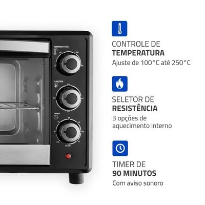 Forno Elétrico Mondial Family II Preto/Inox 1600W 42L FRN-42-B 220V