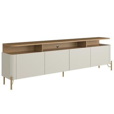 Rack Para Sala de Estar TV 75 Pol 4 Portas 220cm Pés Dourado Clio I03 Louro Luna - Lyam