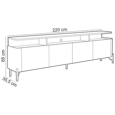 Rack Para Sala de Estar TV 75 Pol 4 Portas 220cm Pés Dourado Clio I03 Louro Luna - Lyam