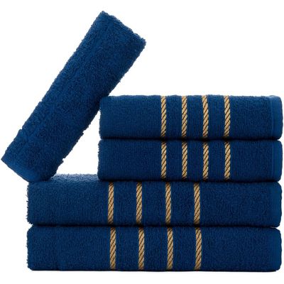 Jogo 5pçs 2 Banho + 2 Rosto + 1 Tapete P/Banheiro 100% Algodão Alta Absorção - Azul Marinho