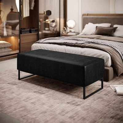 Puff Decorativo Sala de Estar Bali W01 Base Ferro 120x50 cm Couríssimo Preto - Lyam Decor
