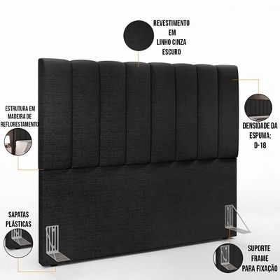 Kit Cabeceira Cama Box Casal 140cm Com Calçadeira Recamier Baú Dália W01 Linho Chumbo - Lyam Decor