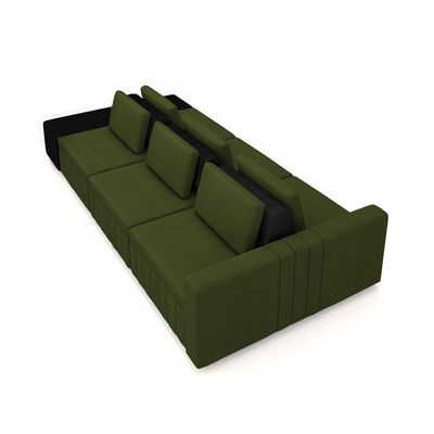 Sofá Ilha com Encosto e Almofadas Móveis Olimpo 335cm Modulado Linho/PU Verde/Preto G45 - Gran Belo