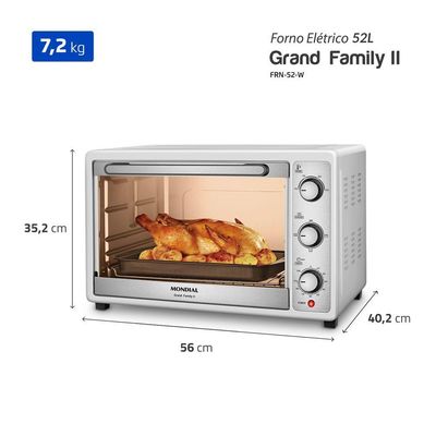 Forno Elétrico Mondial Grand Family II Branco E Inox 1800W 52L FRN-52-W 110V