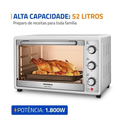 Forno Elétrico Mondial Grand Family II Branco E Inox 1800W 52L FRN-52-W 110V