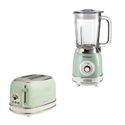 KIT ARIETE VINTAGE VERDE TORRADEIRA ELÉTRICA 2 FATIAS 6 NIVEIS DE TOSTAGEM 750W LIQUIDIFICADOR 1,5L 1000W 220v