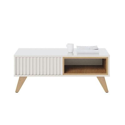 Rack Bancada Jurerê 1.8 Freijó Off White Matte Com Mesa De Centro Jeri Off White Freijó - Colibri