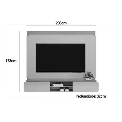 Painel Quarto P- Tv Até 75 Pol Zurique C- 2 Porta E 1 Prateleira 200x173cm Tauari-off White Brilho - Linea Brasil