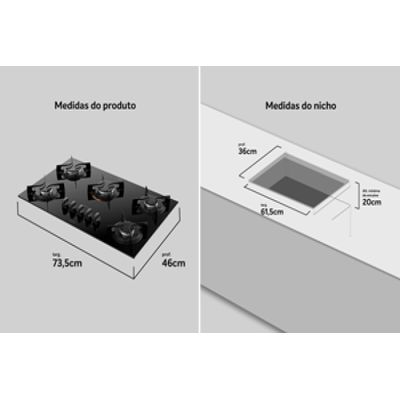 Cooktop 5 Bocas Preto com Mesa de Vidro Atlas U Top Bivolt