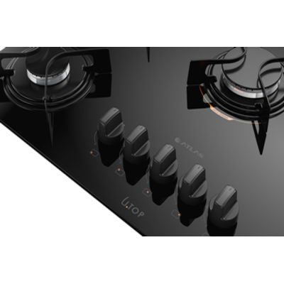 Cooktop 5 Bocas Preto com Mesa de Vidro Atlas U Top Bivolt