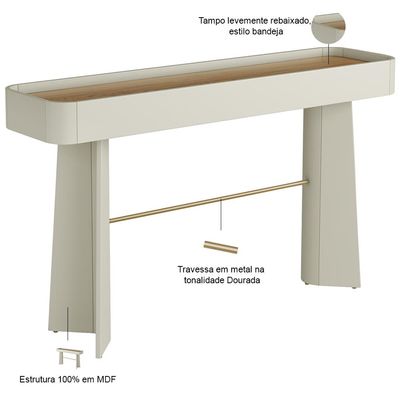 Aparador Para Sala De Estar Orgânico Industrial Alef I03 Louro Luna Dourado - Lyam Decor