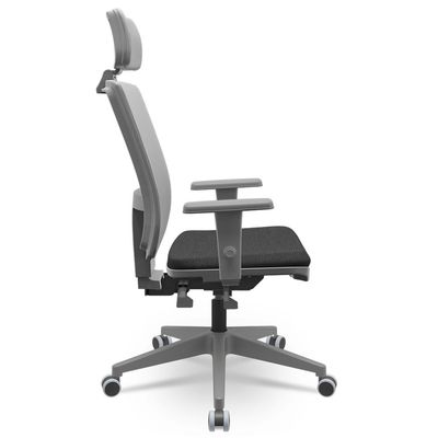 Cadeira De Escritório Giratória Presidente Back Fritz P03 Tela Cinza Crepe Preto - Lyam Decor