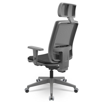 Cadeira De Escritório Giratória Presidente Back Fritz P03 Tela Cinza Crepe Preto - Lyam Decor