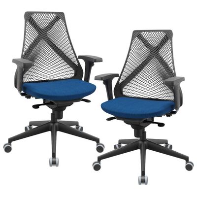 Kit 02 Cadeiras De Escritório Giratória Presidente Unix P03 Tela Cinza Crepe Azul - Lyam Decor