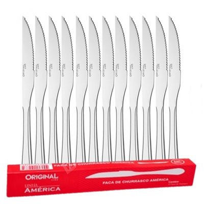 Kit Faca de Churrasco Aço Inox 12 Unidades