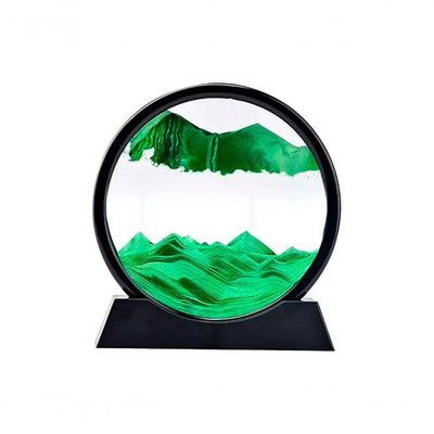 Enfeite De Vidro Quadro Redondo Decorativo Duna Ampulheta Para Quarto Sala Escritório 18cm Verde
