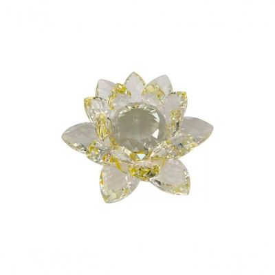 Enfeite Escultura De Vidro Flor De Lotus De 10cm Com Base Espelhada Led Rgb Enfeite De Cristal Amarelo