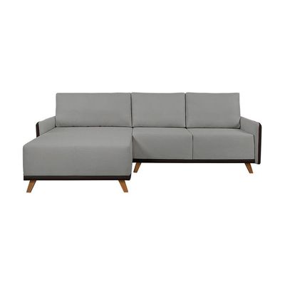 Sofá 5 Lugares Geribá com Chaise Esquerdo Linho Cinza e Preto