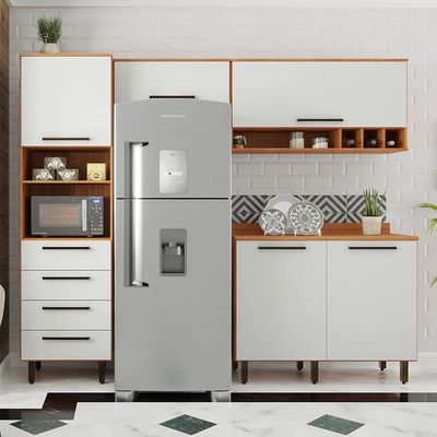 Cozinha Compacta Evolution 5 Portas 4 Gavetas Off White e Freijó