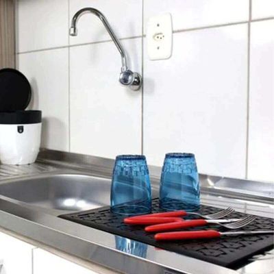 Kit Escorredor Protetor de Pia e Porta Detergente Esponja Preto Bancada Cozinha