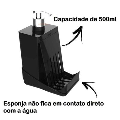 Kit Escorredor Protetor de Pia e Porta Detergente Esponja Preto Bancada Cozinha